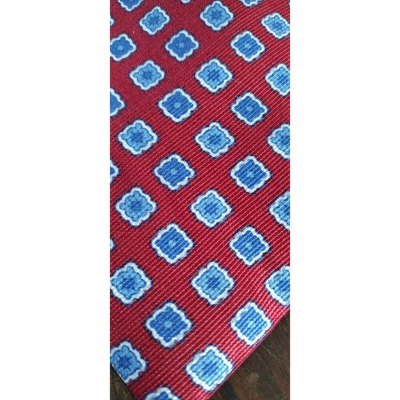 100% Silk Necktie Floral Square Print Roundtree & Yorke Mens Red Blue White - Picture 8 of 10
